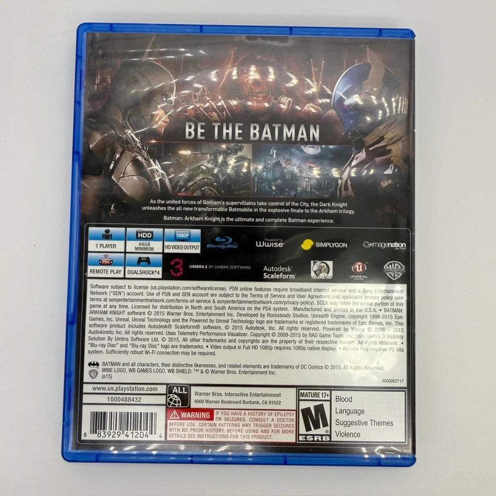 Sony PlayStation 4 PS4 DC Comics Batman Arkham Knight Video Game